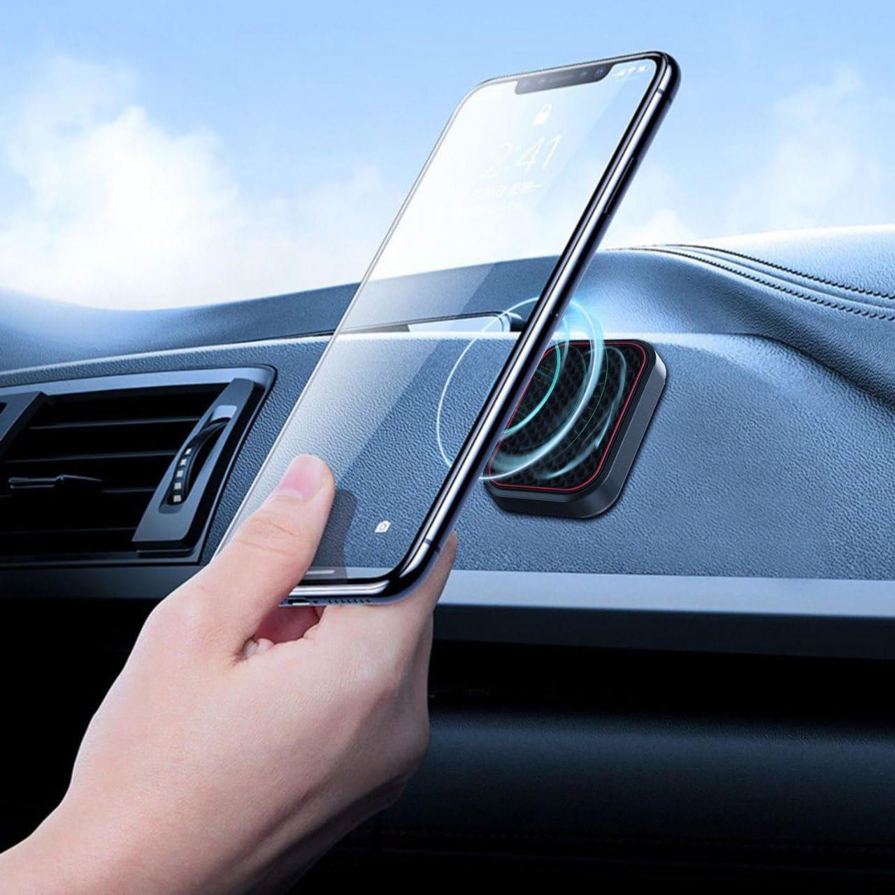 Magnetic Bike & Car Phone Holder with 6 Neodymium Magnets, Strong Adhesive Dashboard Mount, ABS Body, Universal Mobile Stand for Android & iPhone