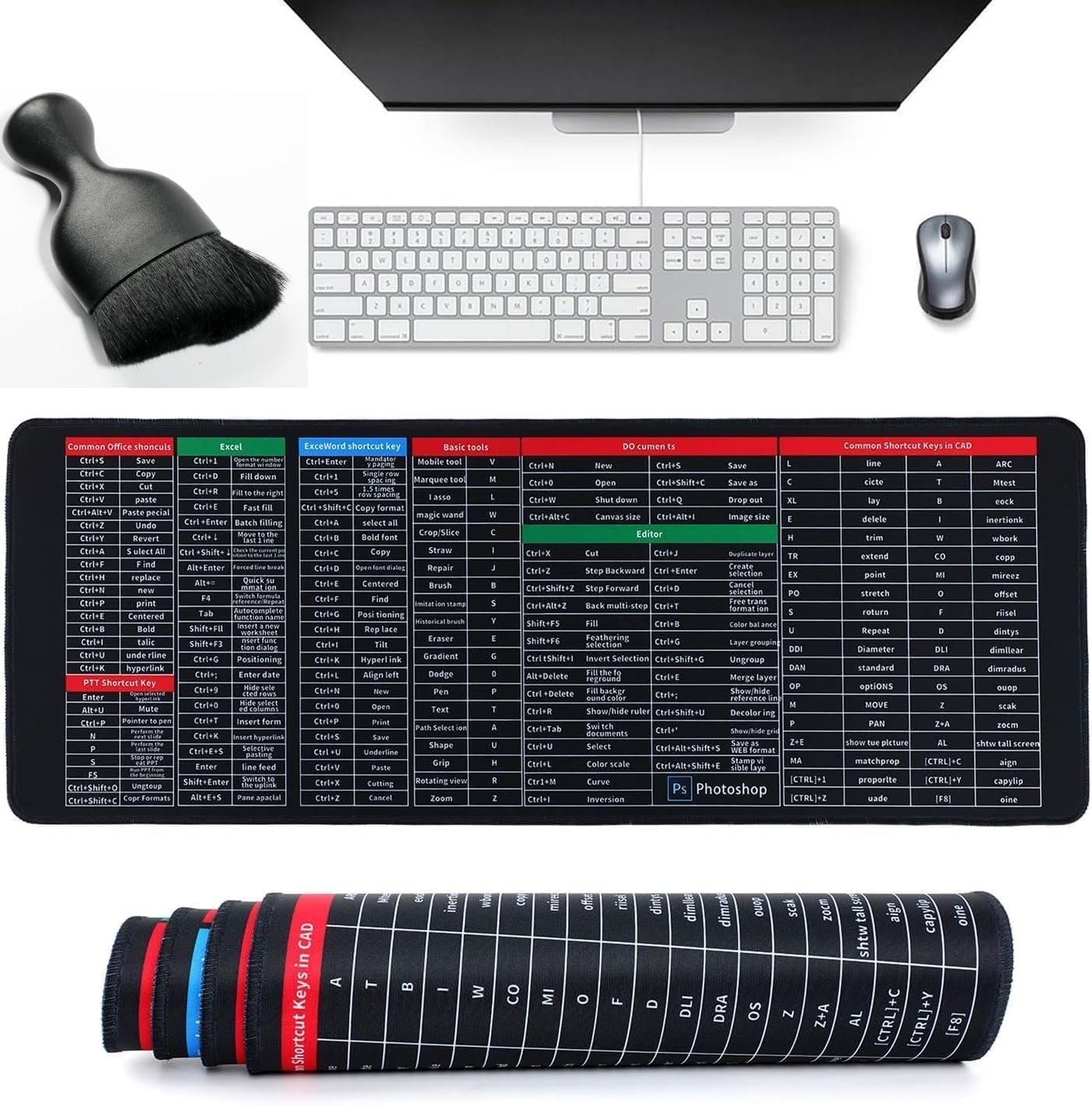 TCCO ENTERPRISE Keyboard Excel Shortcuts Mouse Mat Large With Keyboard Cleaner Brsh, Thick Extended Mouse Pad Desk Pad Soft Computer Keyboard Mice Mat For Home, PC, Laptop, Office