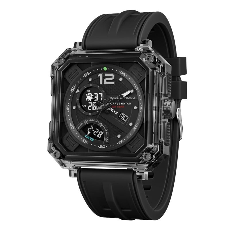 Carlington Velocity Series Analog-Digital Sports Watches for Men and Boys with Alarm | Stopwatch | Backlit Display | Dualtime | Silicone Rubber Strap | Water & Shock Resistant - CT 8121