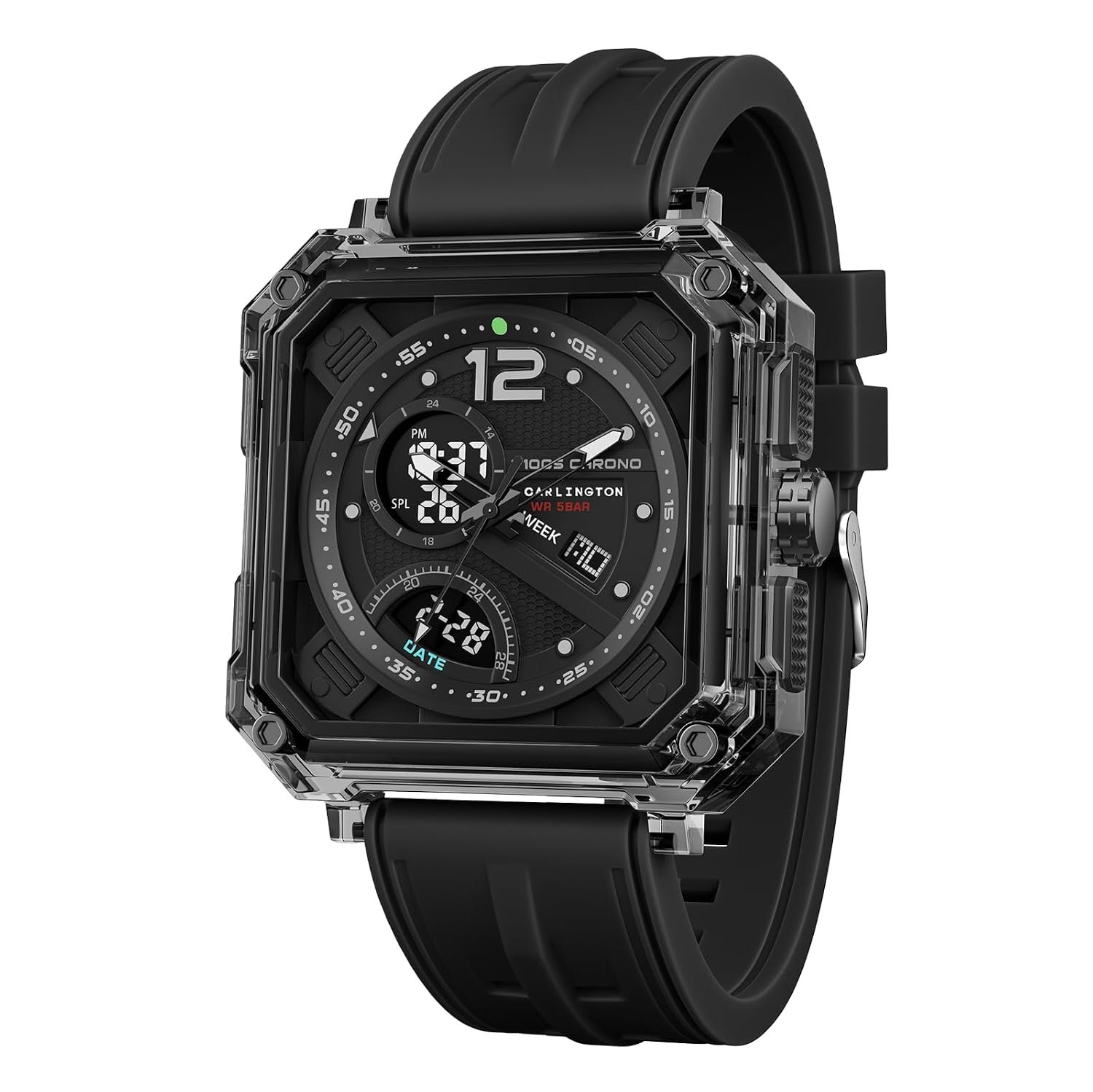 Carlington Velocity Series Analog-Digital Sports Watches for Men and Boys with Alarm | Stopwatch | Backlit Display | Dualtime | Silicone Rubber Strap | Water & Shock Resistant - CT 8121