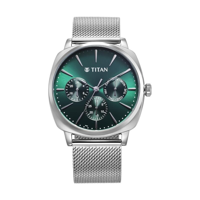 Titan Classique Suave Quartz Green Dial Silver Stainless Steel Mesh Strap Watch for Men-90189SM01