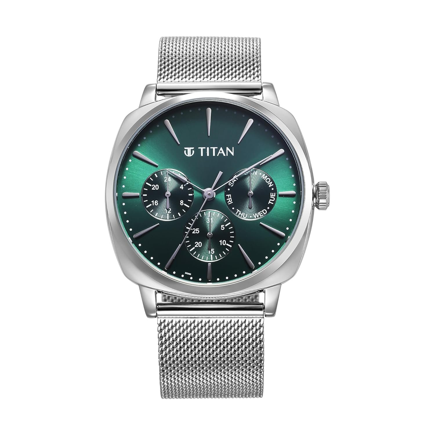 Titan Classique Suave Quartz Green Dial Silver Stainless Steel Mesh Strap Watch for Men-90189SM01