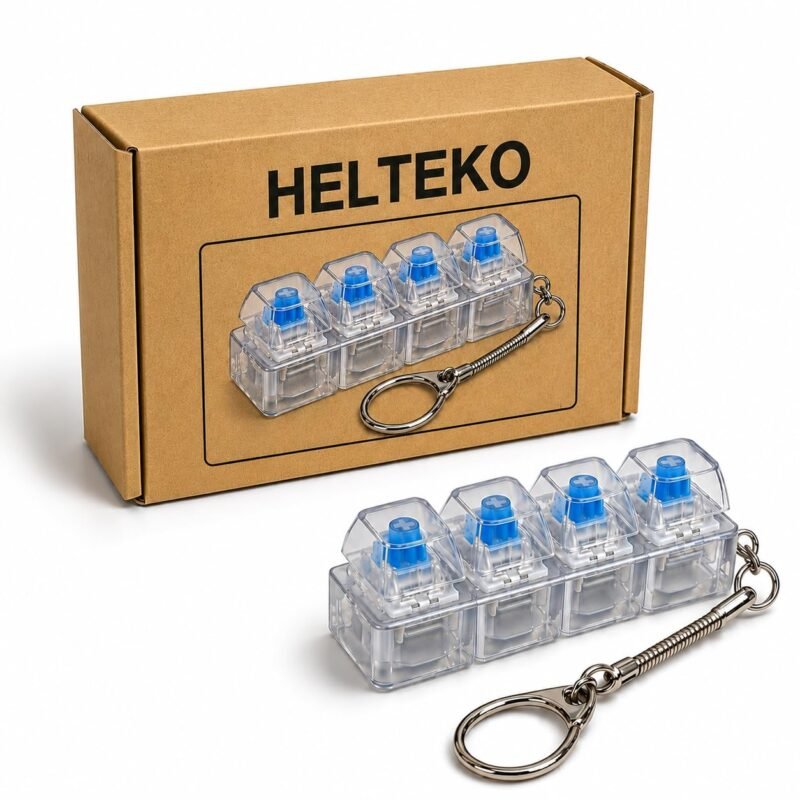 Helteko 4-in-1 Finger Clicker Keyboard Fidget Toy Keychain, Silent Portable Stress Relief Toy for Adults and Kids, Anxiety ADHD Desk Gadget, Mini Sensory Focus Toy Gift for Office Use