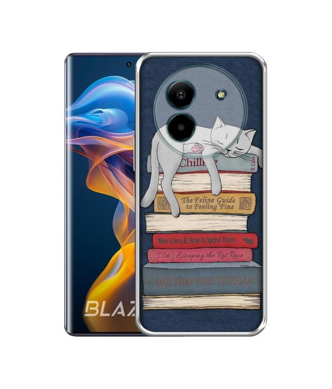Cat Sleeping On The Books Design Printed Silicon Soft TPU Back Case Cover for Lava Blaze X 5G