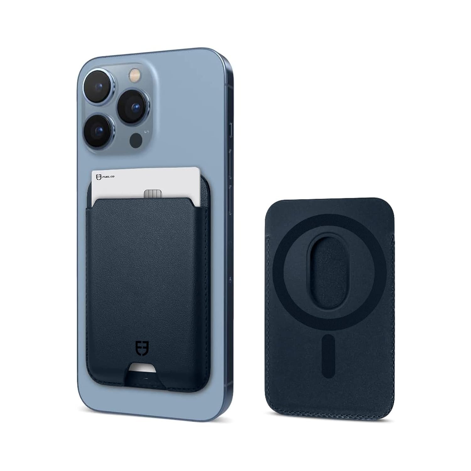 FUEL CO Unisex-Adult Vegan Leather Magsafes Wallet [Ultra Strong Magnets] Compatible with iPhone 17 15 16 14 13 12 Models Case Stand Magnetic Grip Card Holder RFID Blocking Up to 3 Cards(Baltic Blue)