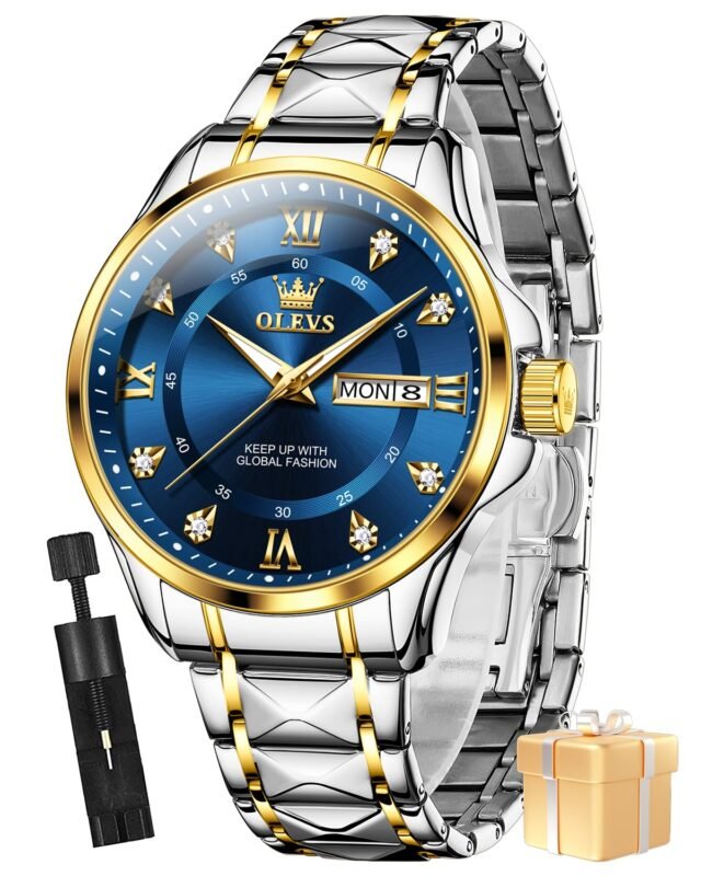 OLEVS Watch for Man Analog Quartz Original Luxury Diamond Watches 3ATM Waterproof Luminous Calendar Branded Chain Wrist Watches for Men