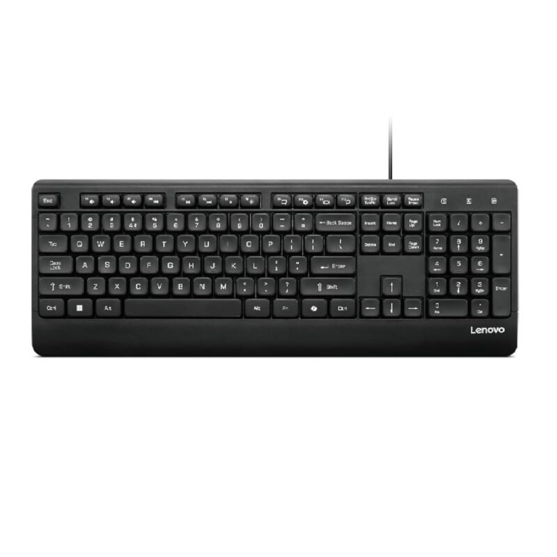 Lenovo 110 USB-A Wired Multimedia Keyboard-Full-Size Layout,Plug & Play| Waterproof Exoskeleton with 3 Indicator Lights |One-Touch Co-Pilot Key|Adjustable Keyboard Stand| 3 Yr Warranty
