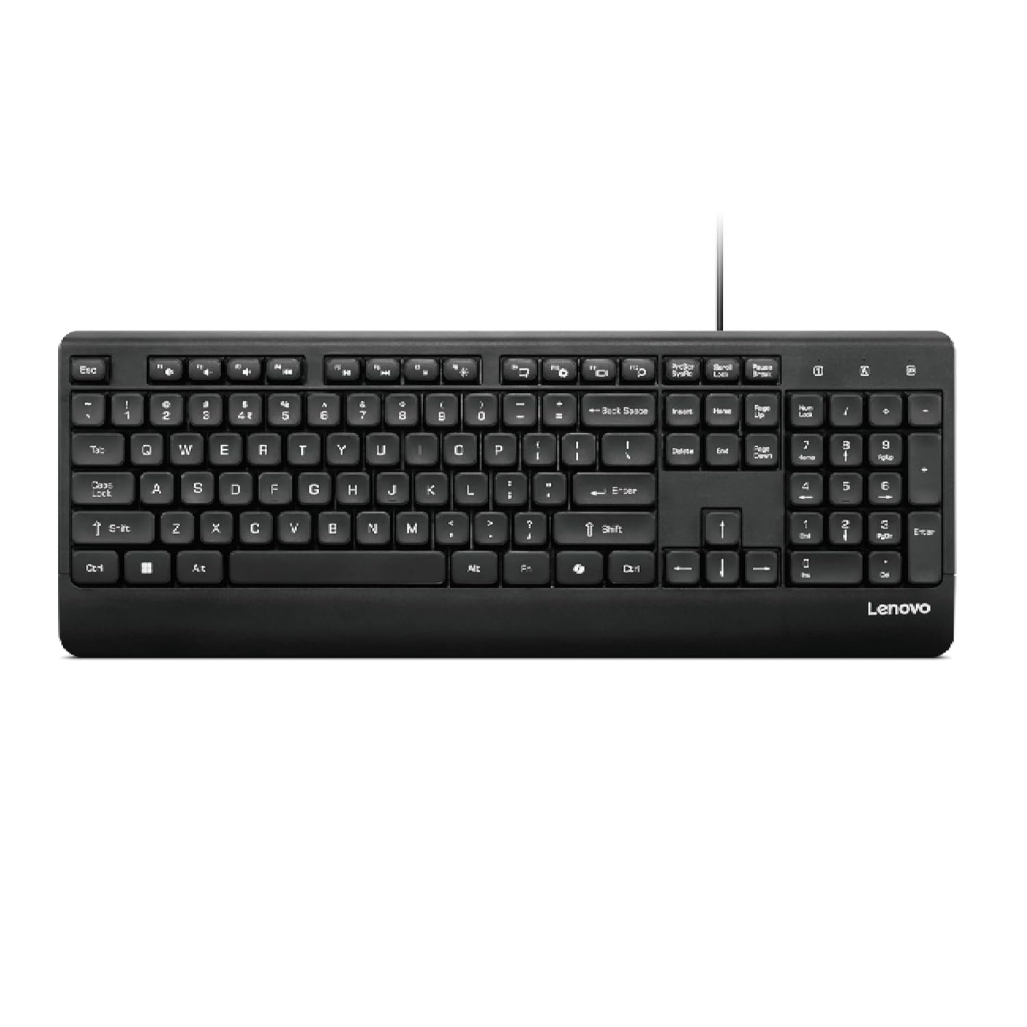 Lenovo 110 USB-A Wired Multimedia Keyboard-Full-Size Layout,Plug & Play| Waterproof Exoskeleton with 3 Indicator Lights |One-Touch Co-Pilot Key|Adjustable Keyboard Stand| 3 Yr Warranty