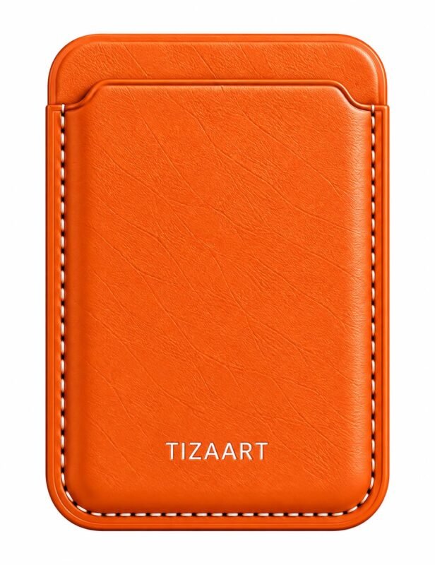 Premium Magnetic Card Holder for Phone,Synthetic Leather Wallet with Strong Magnetic Holder, Minimal Pocket Wallet for ID, Credit & Debit Cards, Lightweight Travel Card Holder (Bright Orange)