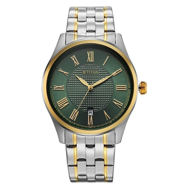 Titan Neo Roman Analog with Green Dial Dual Tone Stainless Steel Strap Watch for Men - 10063BM01