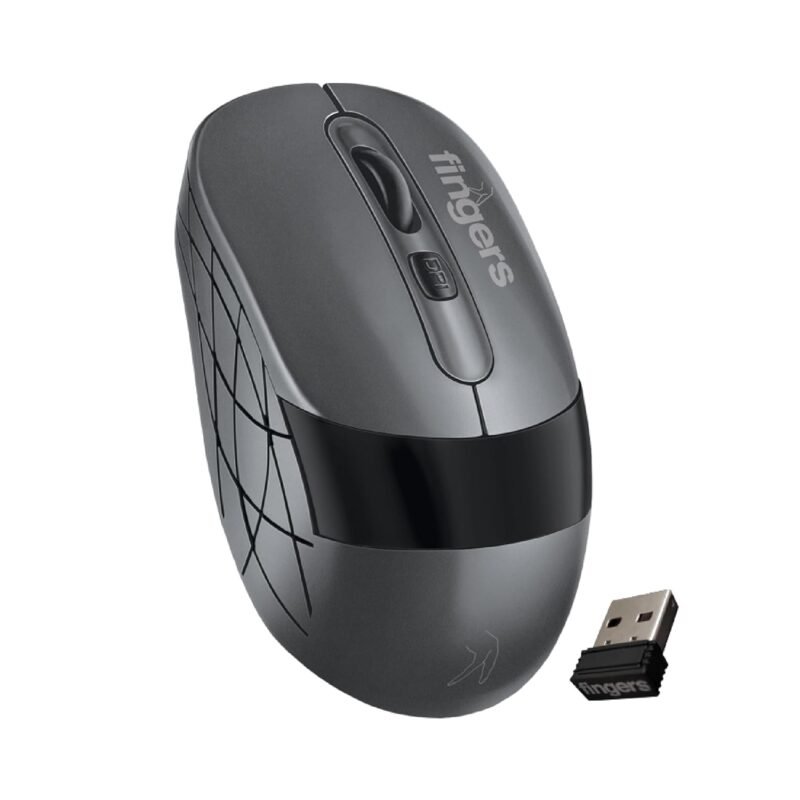 FINGERS AeroGrip Nova Wireless Mouse - 3-in-1 (USB Receiver + Bluetooth + Rechargeable), Adjustable DPI, Anti-Slip Grip, Ambidextrous Design, Works on Most Surfaces - Dark Grey