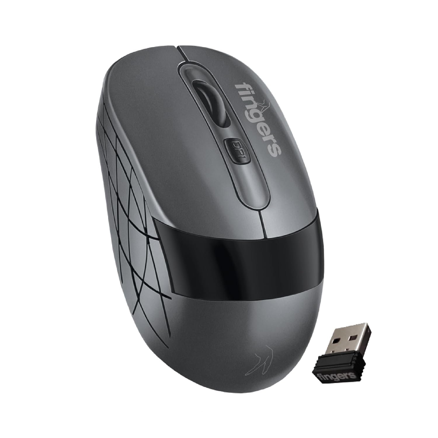 FINGERS AeroGrip Nova Wireless Mouse - 3-in-1 (USB Receiver + Bluetooth + Rechargeable), Adjustable DPI, Anti-Slip Grip, Ambidextrous Design, Works on Most Surfaces - Dark Grey