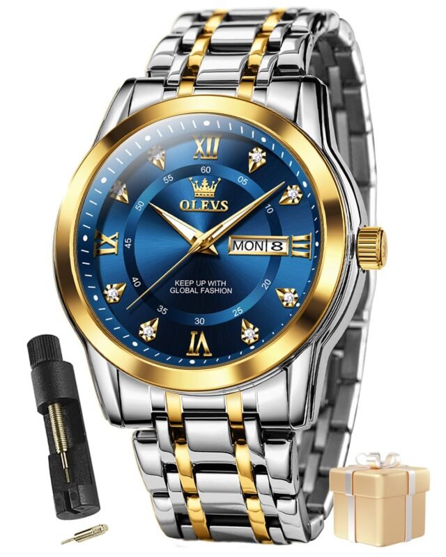 OLEVS Watch for Man Analog Quartz Original Luxury Diamond Watches 3ATM Waterproof Luminous Calendar Branded Chain Wrist Watches for Men