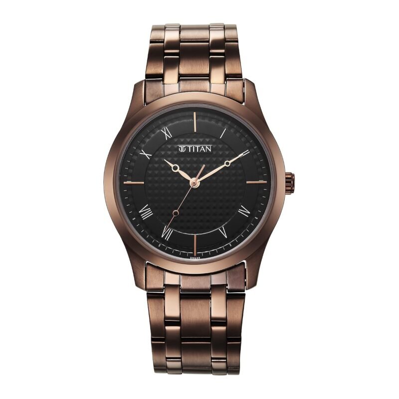 Titan Karishma Quartz Analog Black Dial Brown Stainless Steel Strap Watch for Men - NT1823QM01
