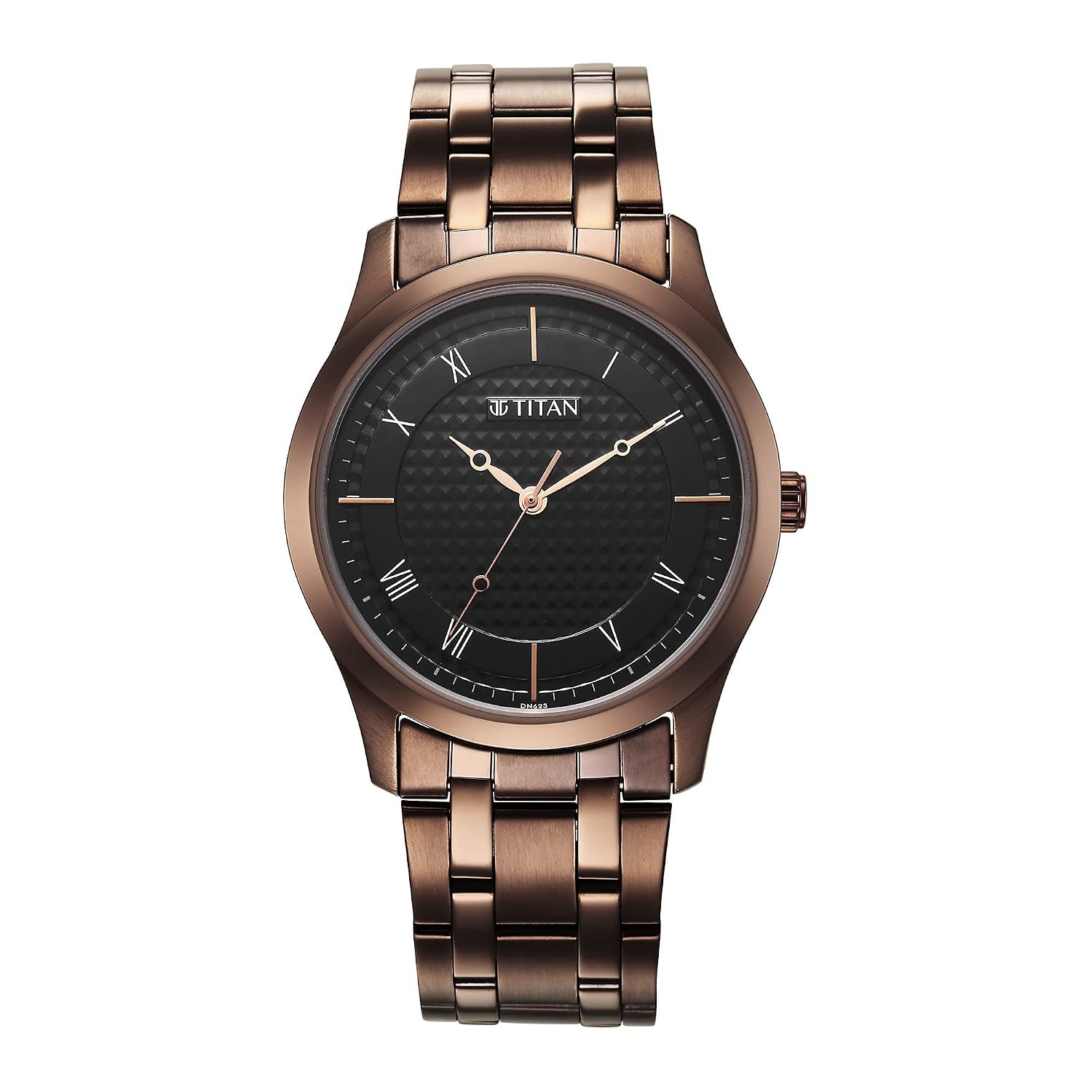 Titan Karishma Quartz Analog Black Dial Brown Stainless Steel Strap Watch for Men - NT1823QM01