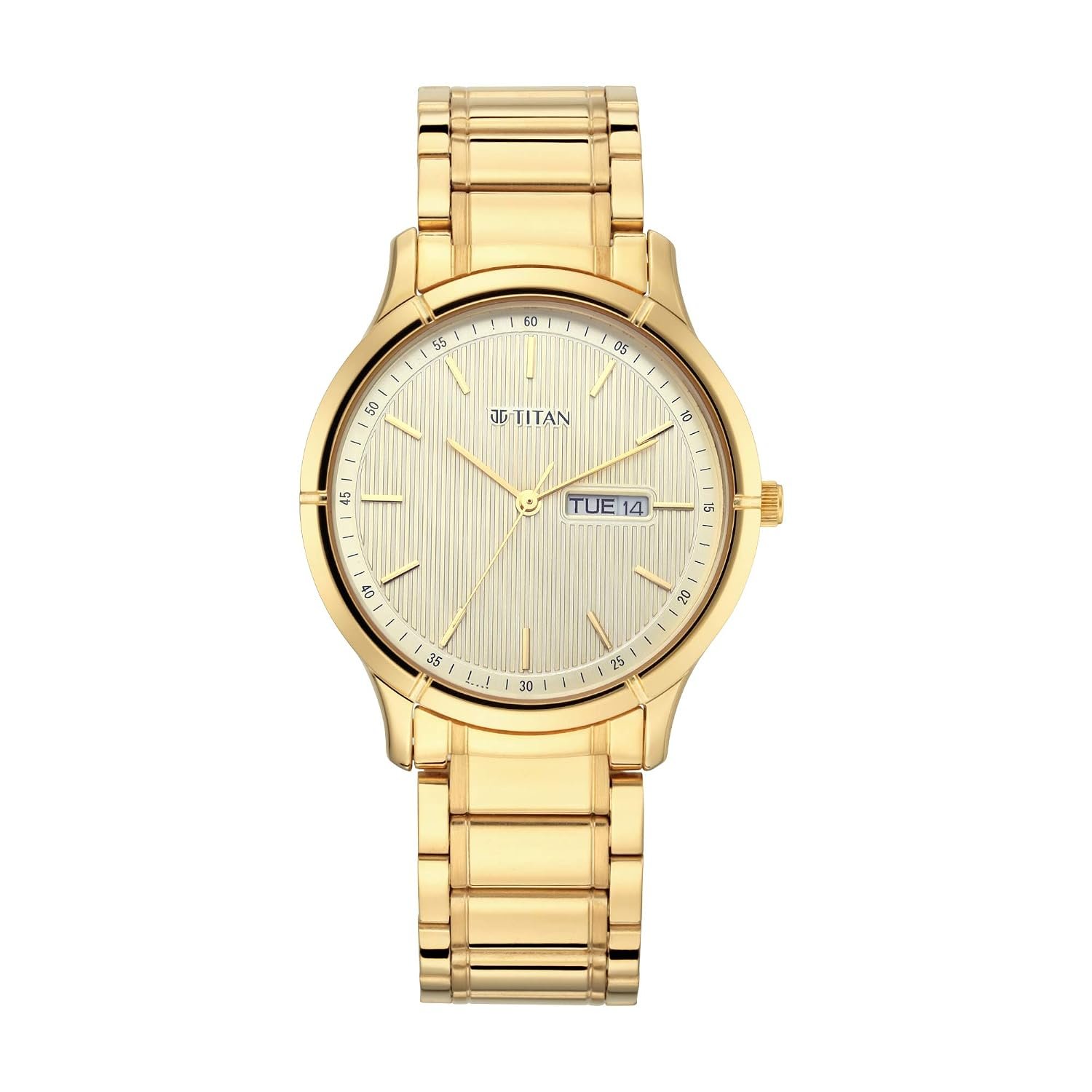 Titan Lagan Yellow Dial Analog with Day and Date Metal Strap Watch for Men-NS1775YM02