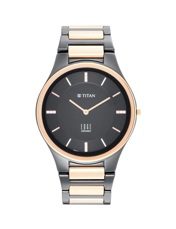 EDGE Titan Ceramic Dress with Diamonds Quartz Analog Black Dial Two Toned Black & Brown Ceramic Strap Watch for Men - NT1696KC02