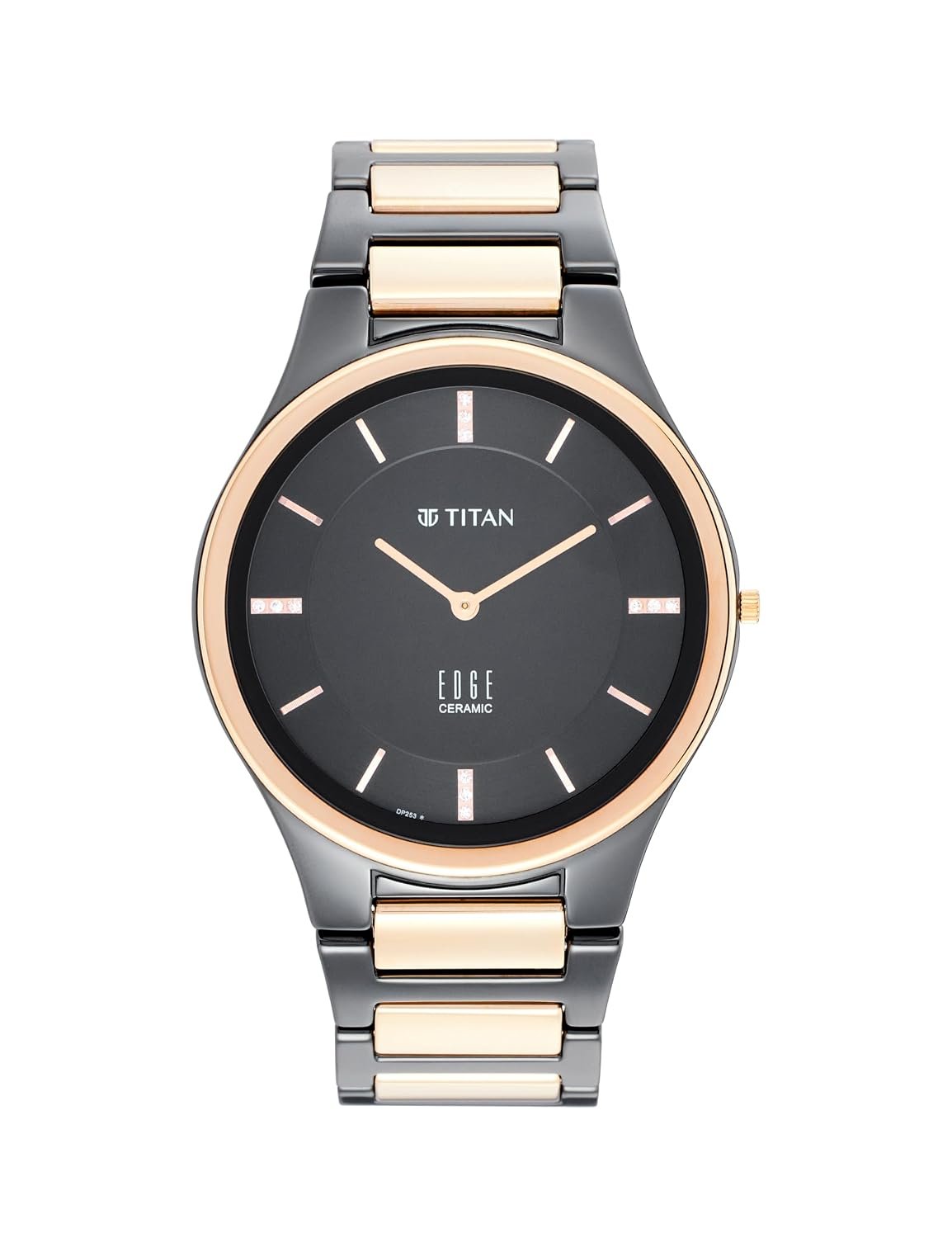 EDGE Titan Ceramic Dress with Diamonds Quartz Analog Black Dial Two Toned Black & Brown Ceramic Strap Watch for Men - NT1696KC02