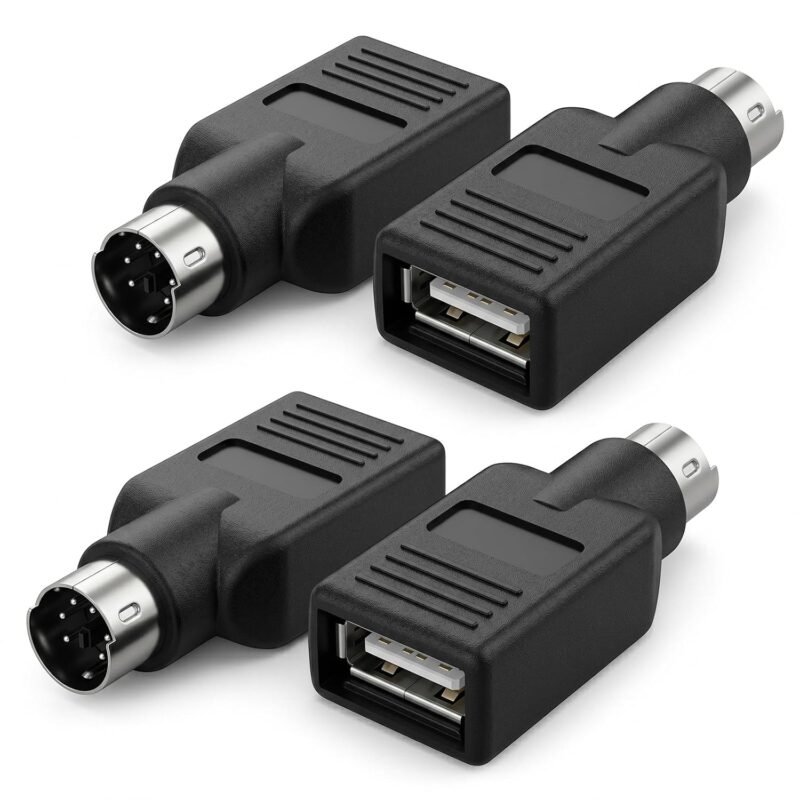 4-Pack PS/2 to USB Adapter, Black Male to Female Keyboard Adapters