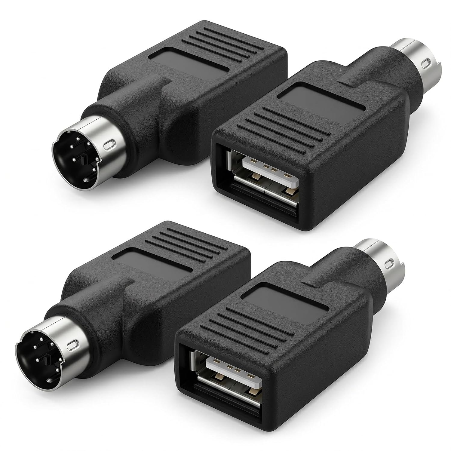 4-Pack PS/2 to USB Adapter, Black Male to Female Keyboard Adapters