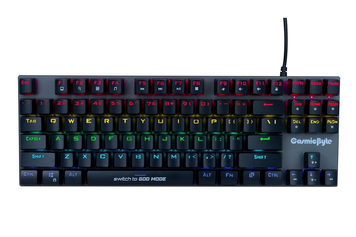Cosmic Byte CB-GK-25 Pandora TKL Mechanical Keyboard Upgraded with Swappable Outemu Blue Switches and Rainbow LED (Black/Grey)