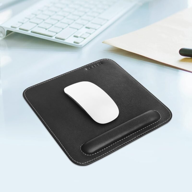 CLADD! - Vegan Leather Mouse Pad with Wrist Rest, Non-Slip Backing, Waterproof, Stitched Edge, Handmade, Eco-Friendly, Black