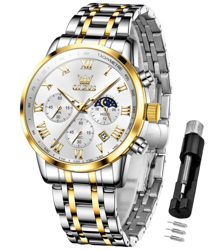 OLEVS Watch for Men Original Analog Quartz Chronograph Luxury Dress Stainless Steel Chain Waterproof Luminous Men's Wrist Watch Date