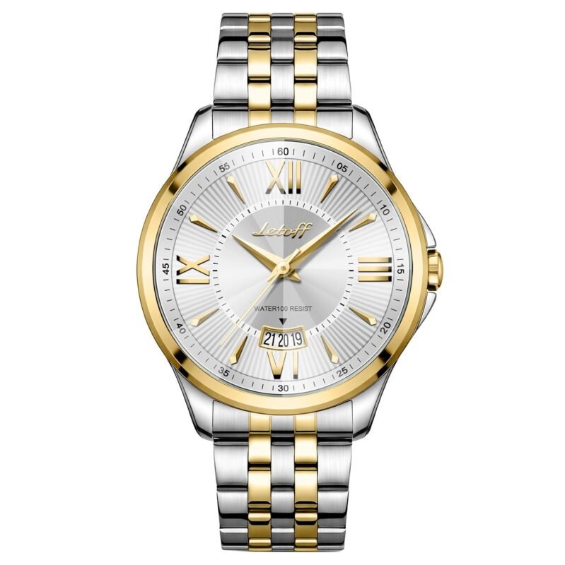 Letoff Men's Analog Watch,Tool-Free Adjustable Clasp, Water Resistant 100ft, Roman Numeral Dial, Stainless Steel Case & Strap, Perfect for Business & Casual Wear