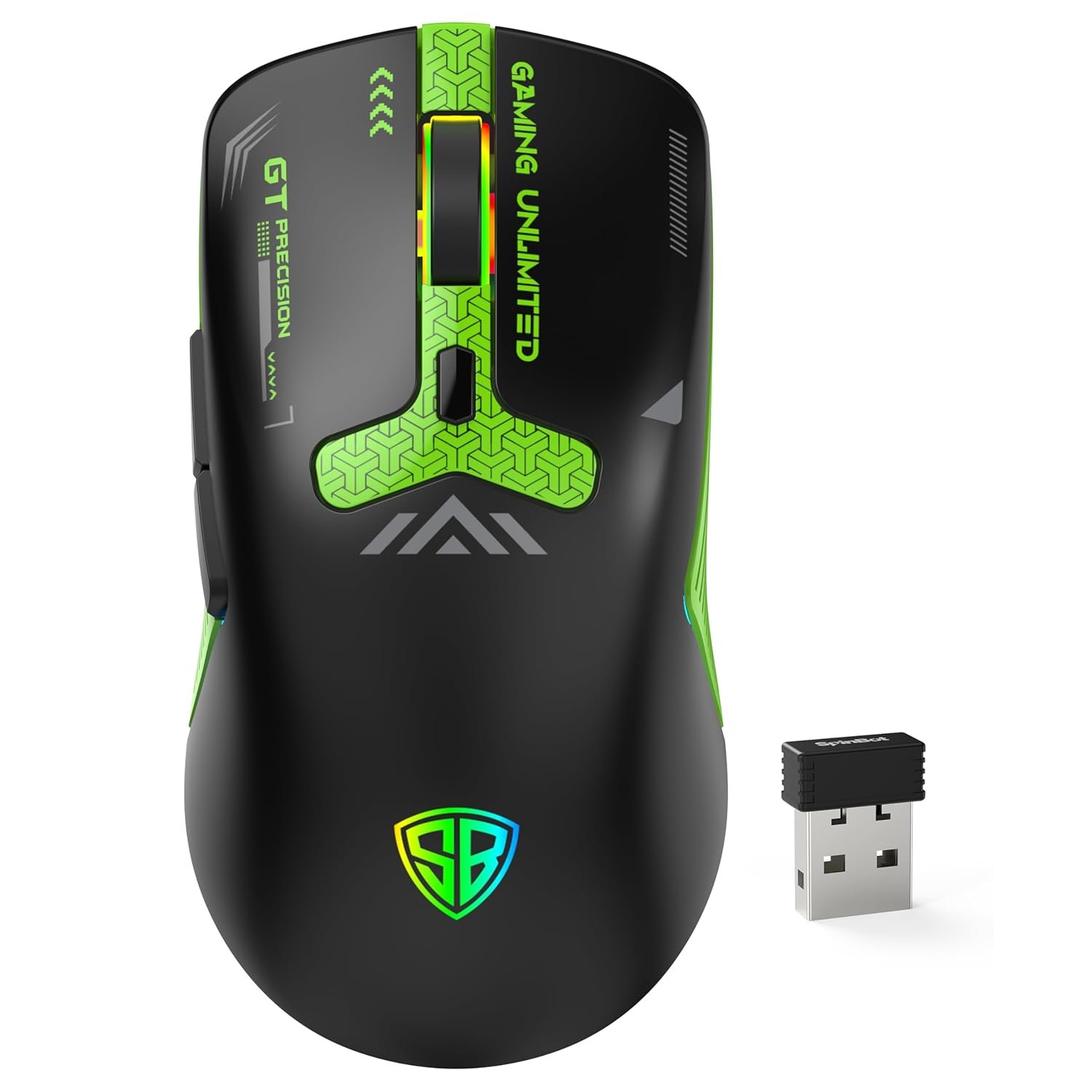 SpinBot Clutch GT500 Wireless Gaming Mouse with 4800 DPI Precision | Dual Bluetooth & 2.4GHz Versatility | 68g Ultra-Light Ergonomic Grip | 42-Hours Battery | Rainbow Breathing Effect