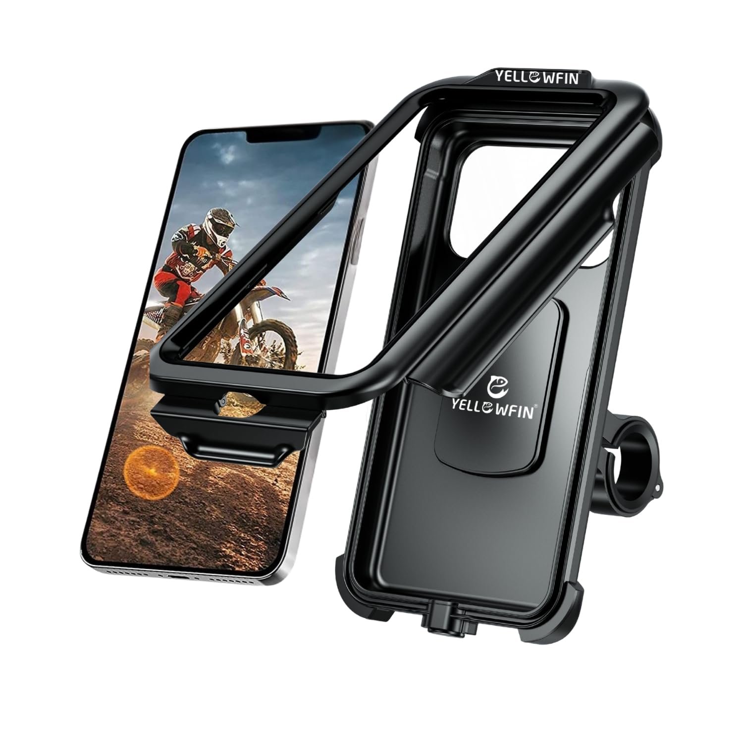 Yellowfin Fully Waterproof Handlebar Mobile Phone Mount Holder with 360° Rotation for Motorcycle | Bike | Scooter | Bicycle | Cycle Ideal for Maps and GPS Navigation(M18L-B1 Black)