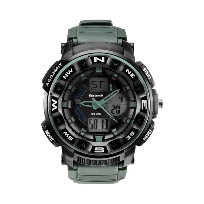 Fastrack Quartz Analog Digital Black Dial Green Plastic Strap Unisex Watch - NT38076PP02W