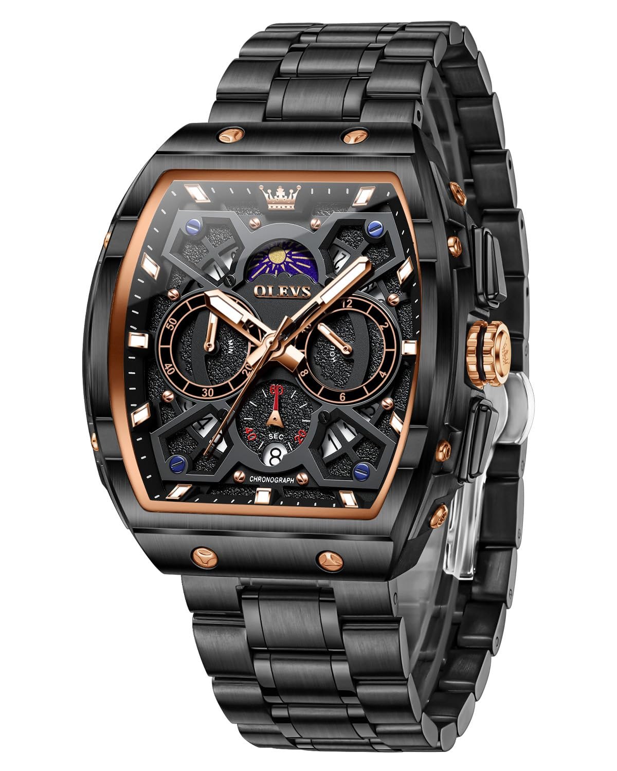 OLEVS Watch for Men Chronograph Analog Quartz Original Stylish Mens Watches 3ATM Waterproof Square Large Dial Branded Wrist Watch for Man