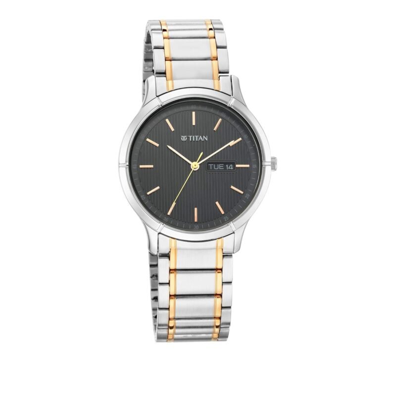 Titan Lagan Quartz Analog with Day & Date Black Dial Two Toned Silver & Gold Metal Strap Watch for Men - NS1775KM01