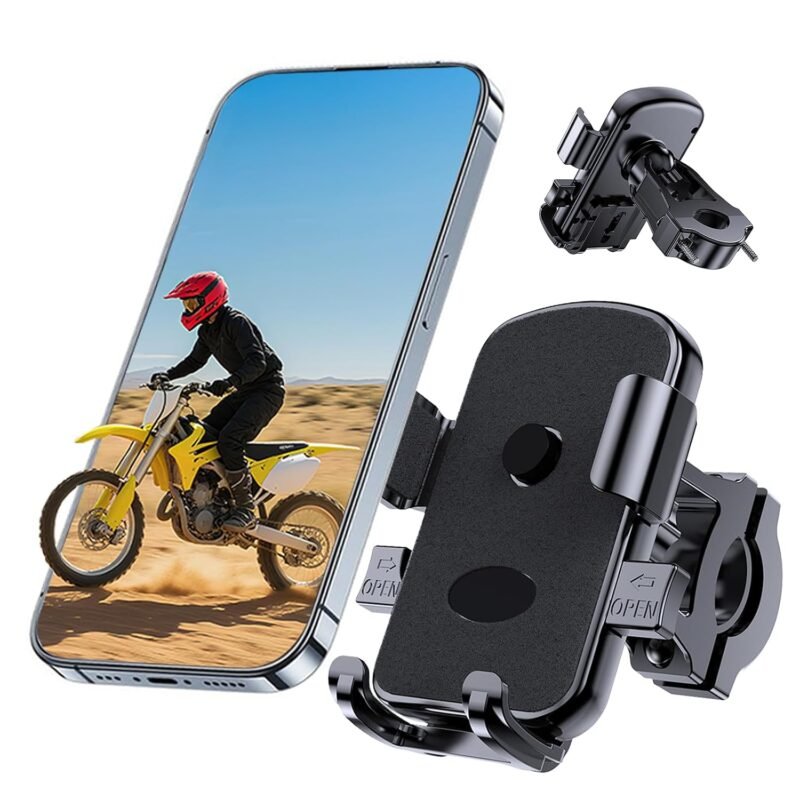 Bike Phone Mount Holder, Motorcycle Phone Mount for Scooter, Mountain, Dirt Bike, Stroller and Motorcycle, 360°Rotate Handlebar Phone Holder Compatible with iPhone & Android Smartphones from 4.7-7.2''