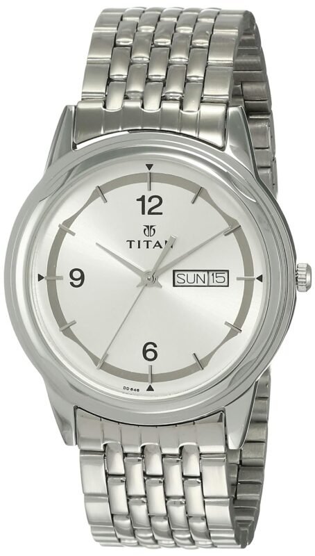 Titan Workwear Quartz Analog with Day and Date Silver Dial Silver Stainless Steel Strap Watch for Men - NK1638SM01