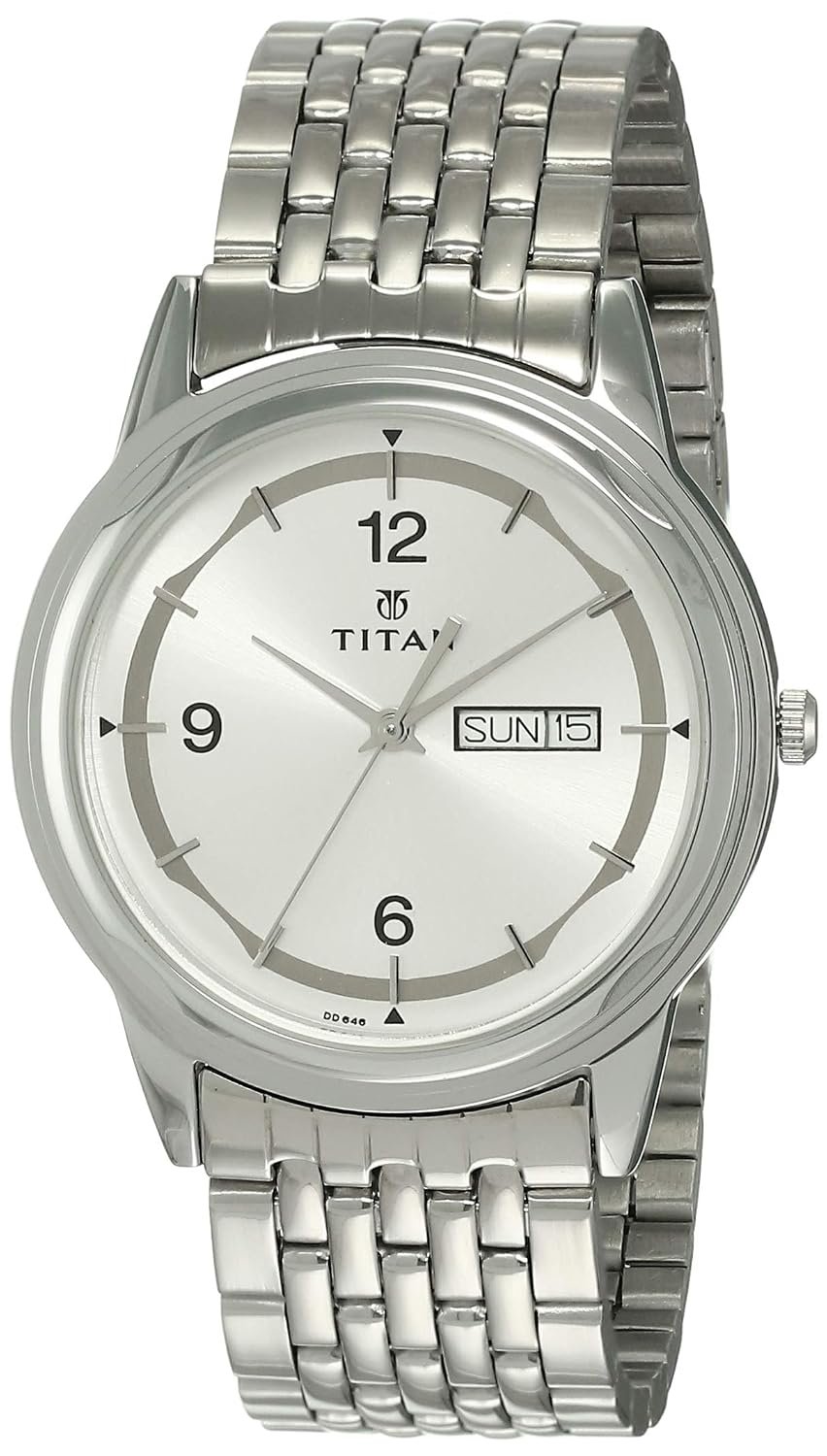Titan Workwear Quartz Analog with Day and Date Silver Dial Silver Stainless Steel Strap Watch for Men - NK1638SM01