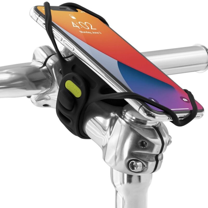 Bone】Bike Tie Pro 4 Bike Phone Mount Bicycle Mobile Holder for Stem Mounting 4.7"-7.2" iPhone 17 16 15/Pro/Pro Max, Ultra Light Phone Mount Designed for Road Bicycle MTB Accessories - Black