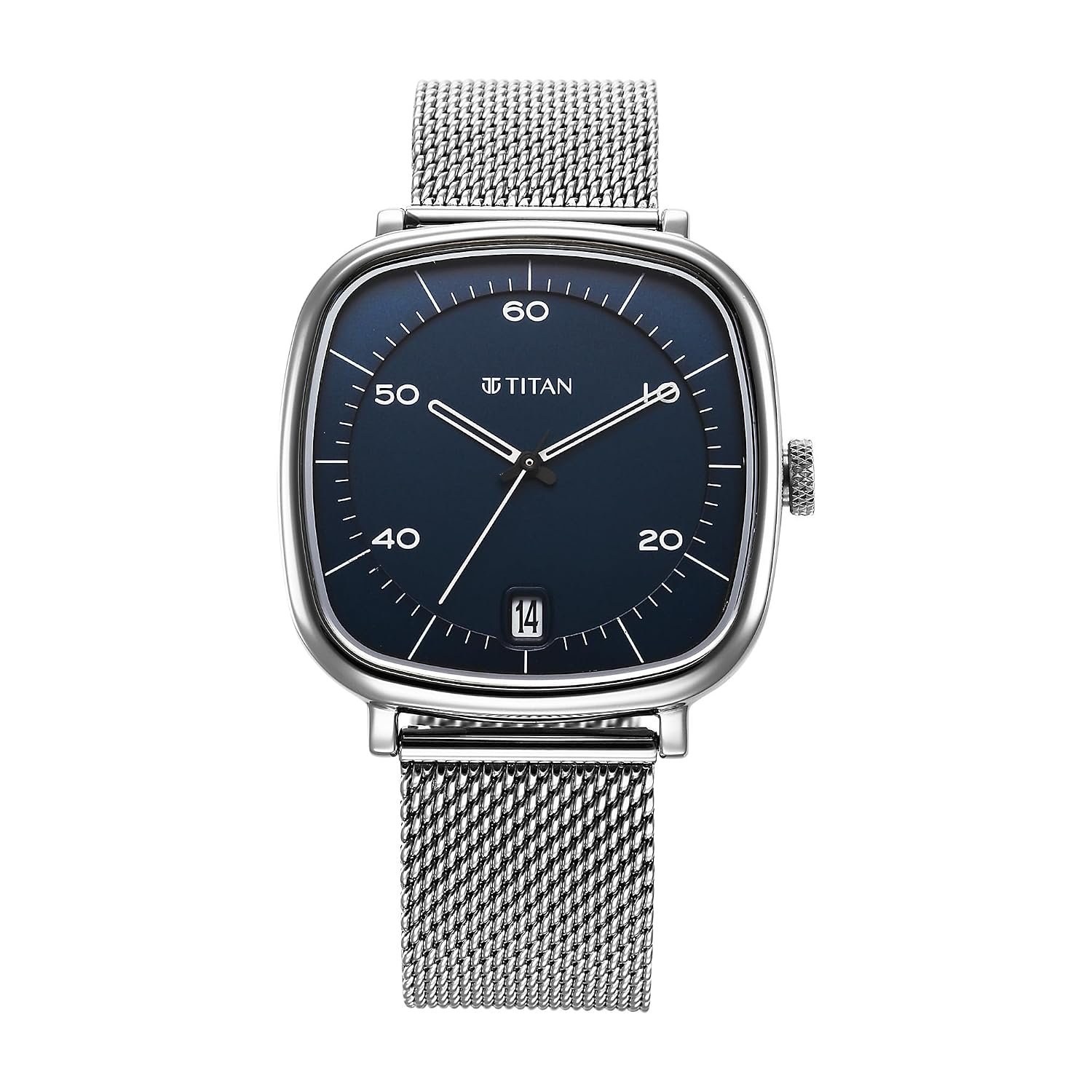 Titan Neo Curve Quartz Analog with Date Blue Dial Stainless Steel Strap Watch for Men