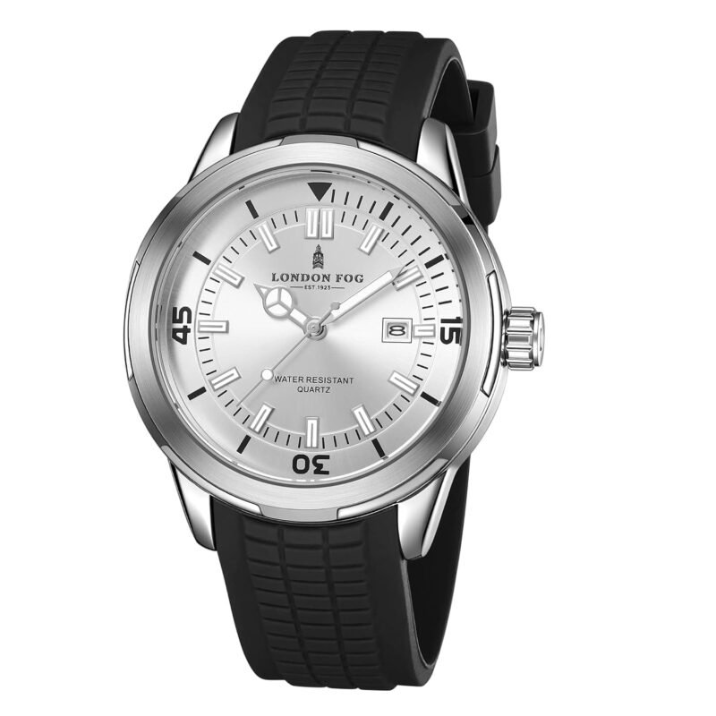 London Fog Duke Collection Analog Quartz Watch for Men with Round Dial and Silicone Strap, Date Display, Luminous Hands & Hour Markers, Water Resistant