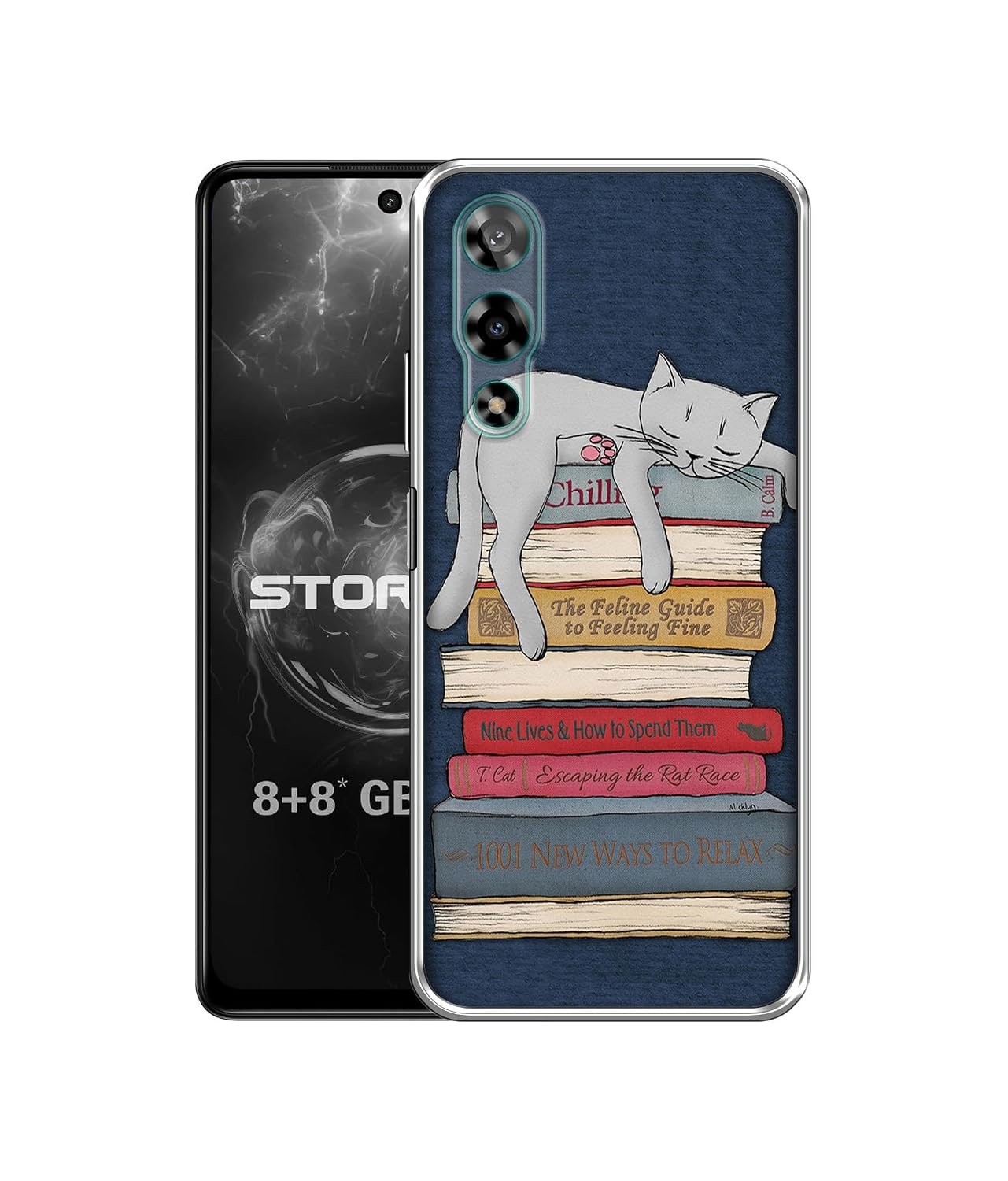 Cat Sleeping On The Books Design Printed Silicon Soft TPU Back Case Cover for Lava Storm 5G