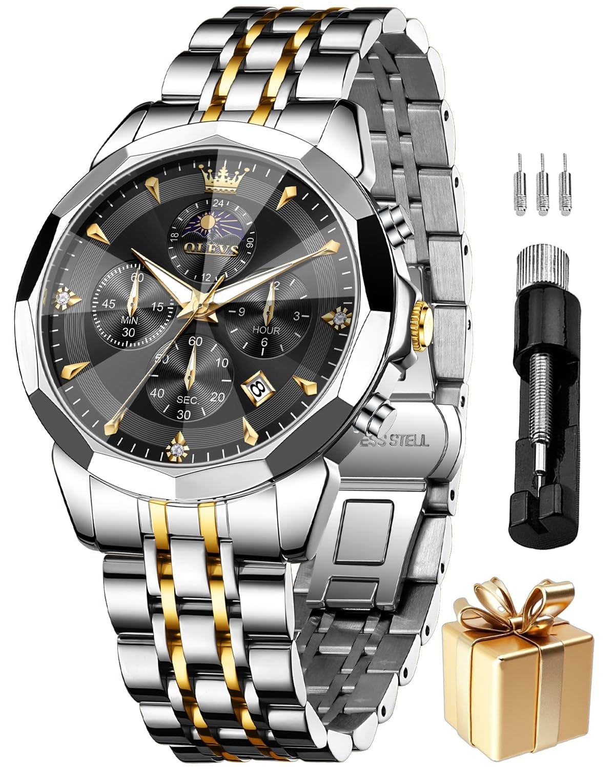 OLEVS Watch for Man Analog Quartz Chronograph Chain Watch for Men Multifunctional 3ATM Waterproof Original Mens Branded Watches