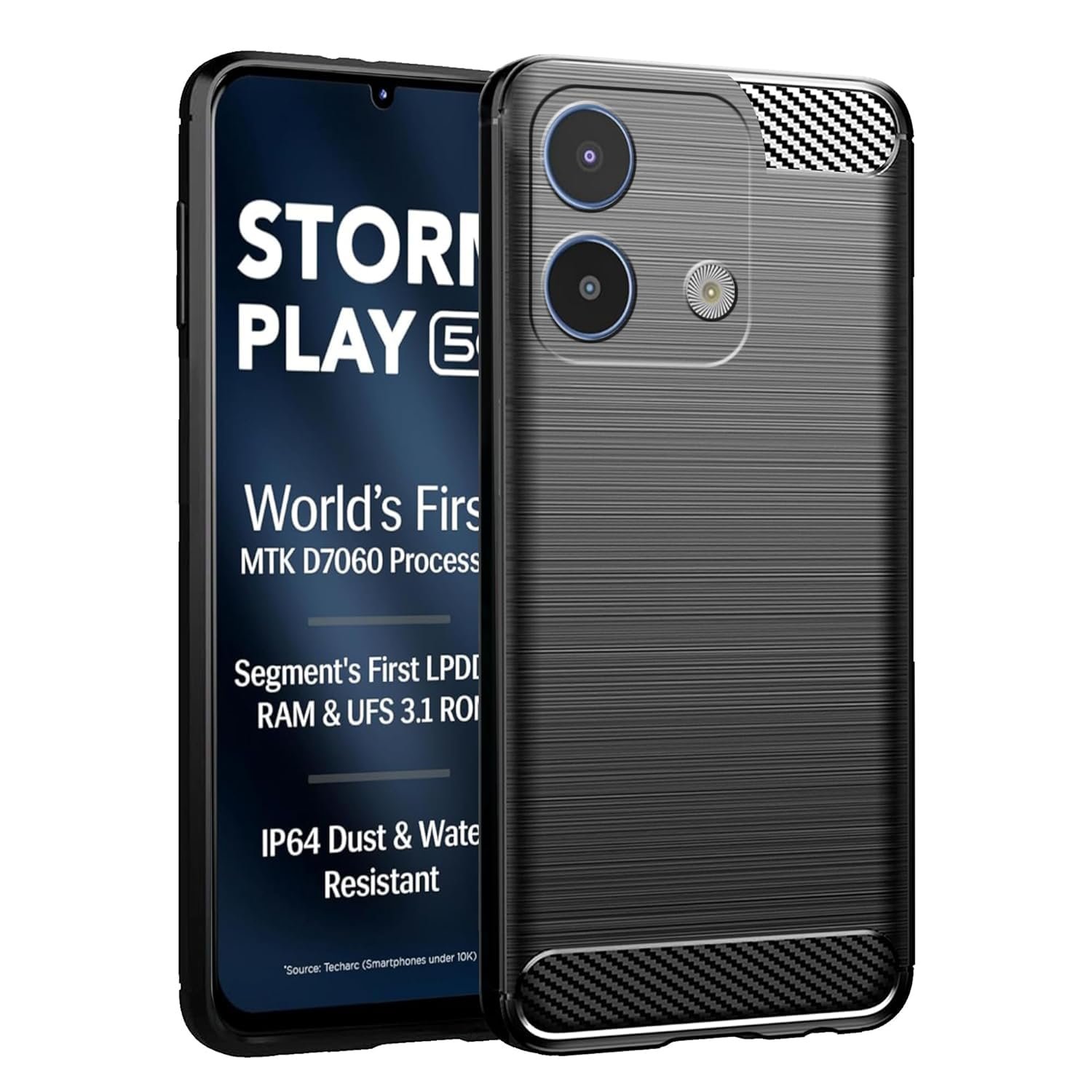 Ultimate Black Armor Back Cover Case for Lava Storm Play 5G; Sleek, Stylish, and Unbeatable Protection | Carbon Fiber Rugged Armour (Black).