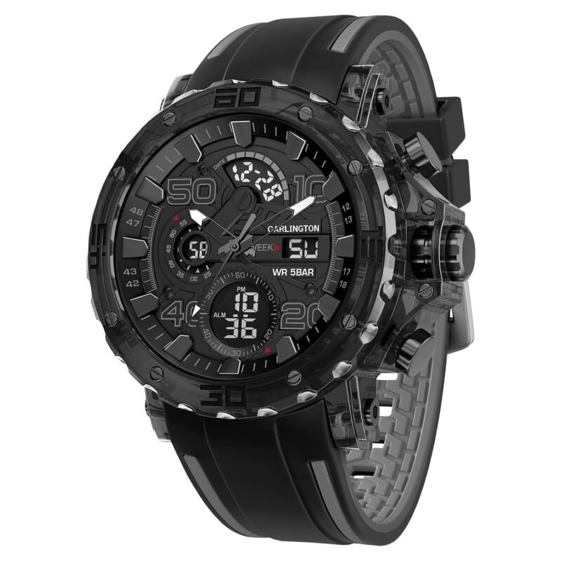 Carlington Velocity Series Analog-Digital Sports Watches for Men and Boys with Alarm | Stopwatch | Backlit Display | Dualtime | Silicone Rubber Strap | Water & Shock Resistant - CT 8136