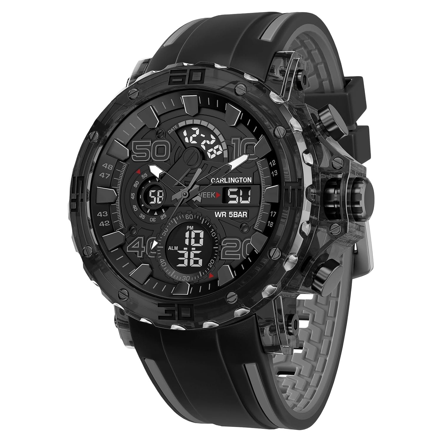 Carlington Velocity Series Analog-Digital Sports Watches for Men and Boys with Alarm | Stopwatch | Backlit Display | Dualtime | Silicone Rubber Strap | Water & Shock Resistant - CT 8136