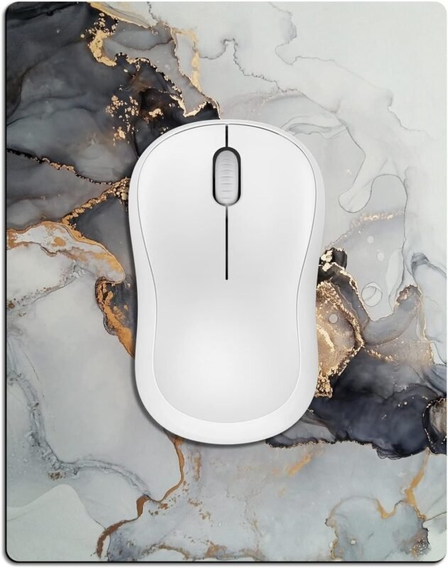 Mouse Pads for Mouse and Laptop, Travel Mousepads with Designs - Marble Like, Portable Mousepad with Non-Slip Rubber Base (Black-Gold MARBEL)