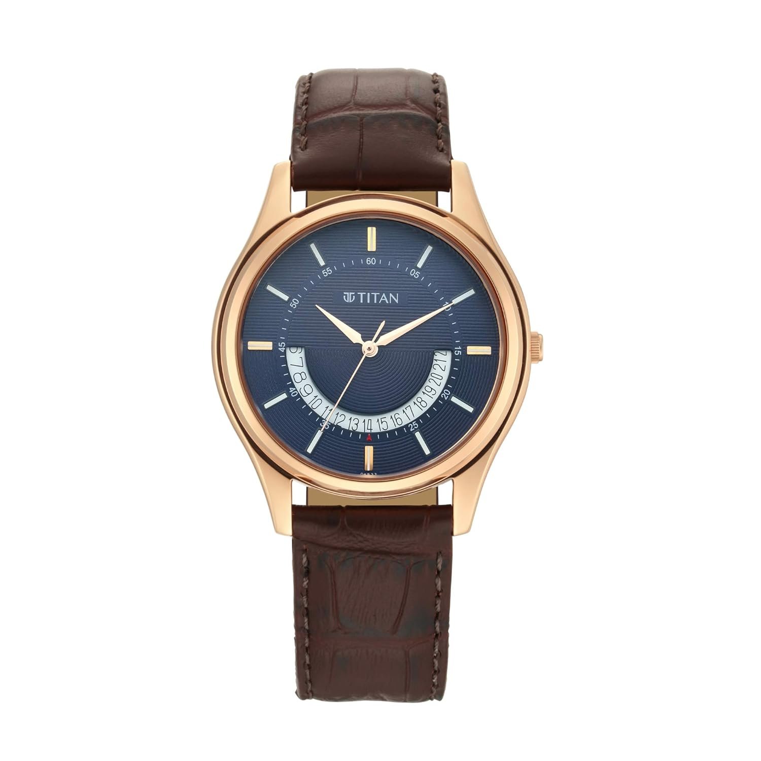 Titan Lagan Quartz Analog Midnight Blue Dial Brown Leather Strap Watch for Men - NT1713WL01