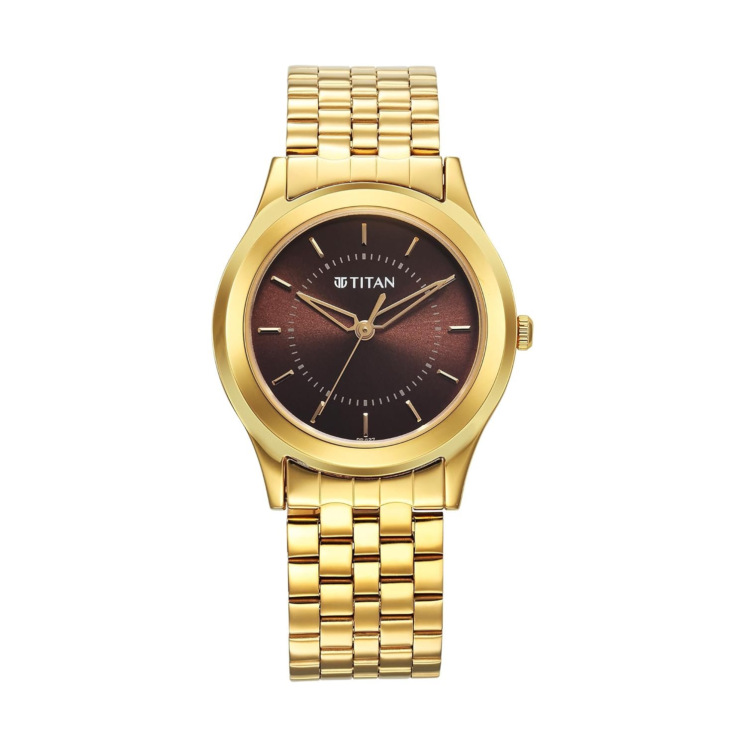 Titan Karishma Zing Quartz Analog Brown Dial Gold Stainless Steel Strap Watch for Men - 1648YM06