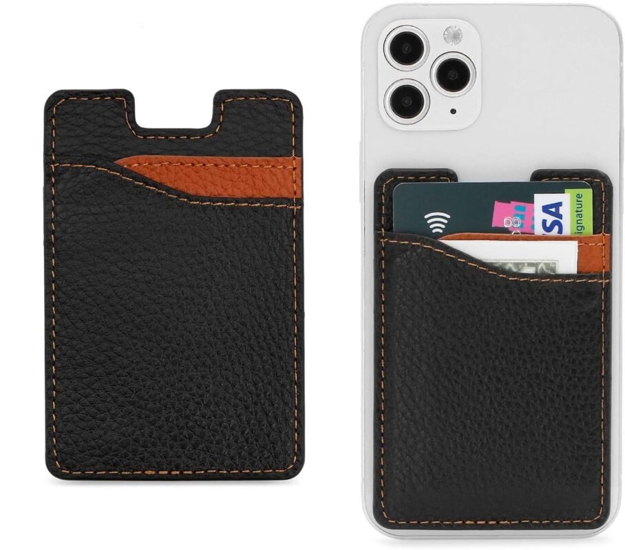 ClickCase Unisex Adult Grainy Leather Metro, Credit Card Holder For Back Of Mobile Phone Or Case, Adhesive Sleeves Stick On Pocket Wallet Case For Iphone 13 Pro (Black)