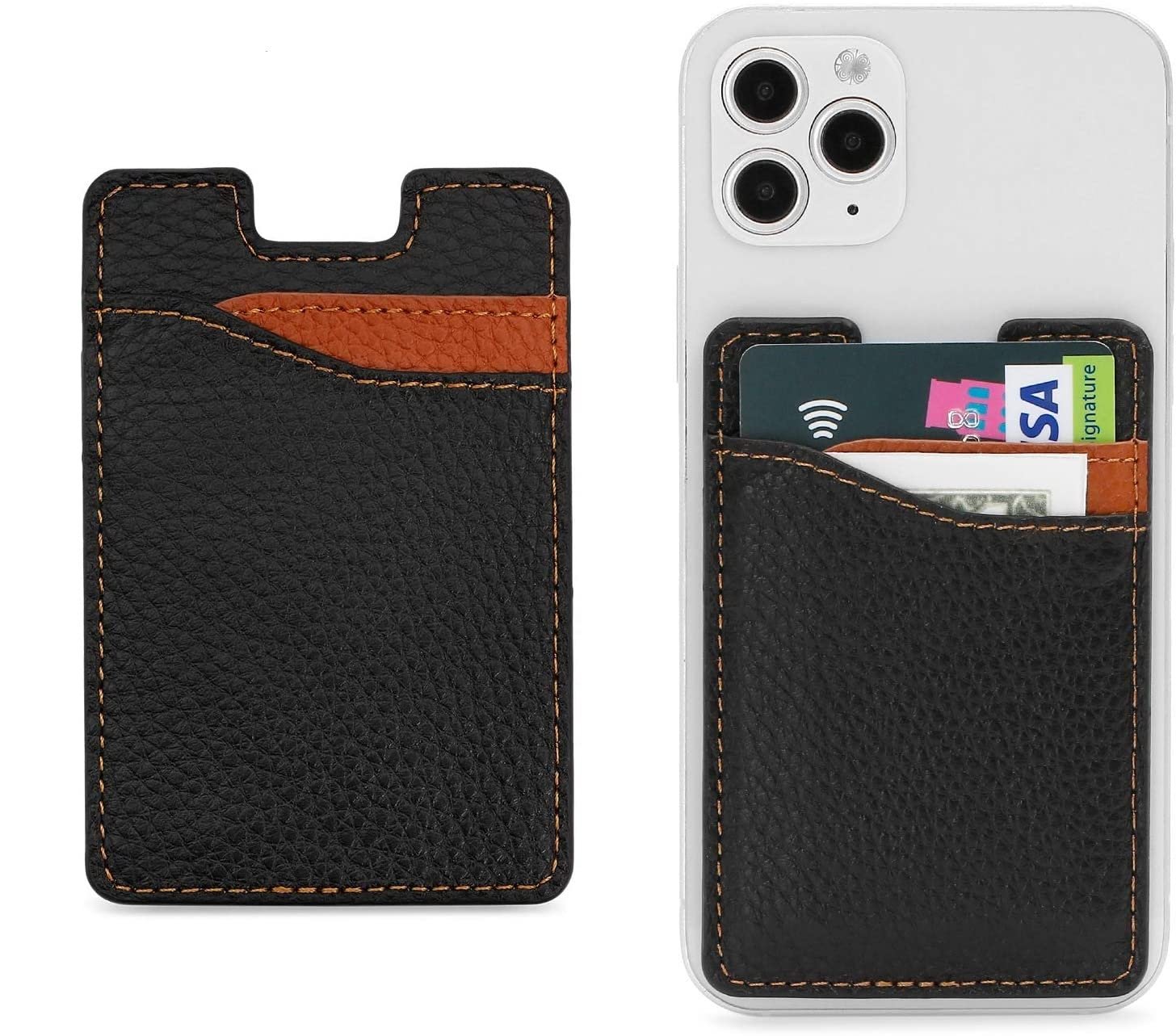 ClickCase Unisex Adult Grainy Leather Metro, Credit Card Holder For Back Of Mobile Phone Or Case, Adhesive Sleeves Stick On Pocket Wallet Case For Iphone 13 Pro (Black)