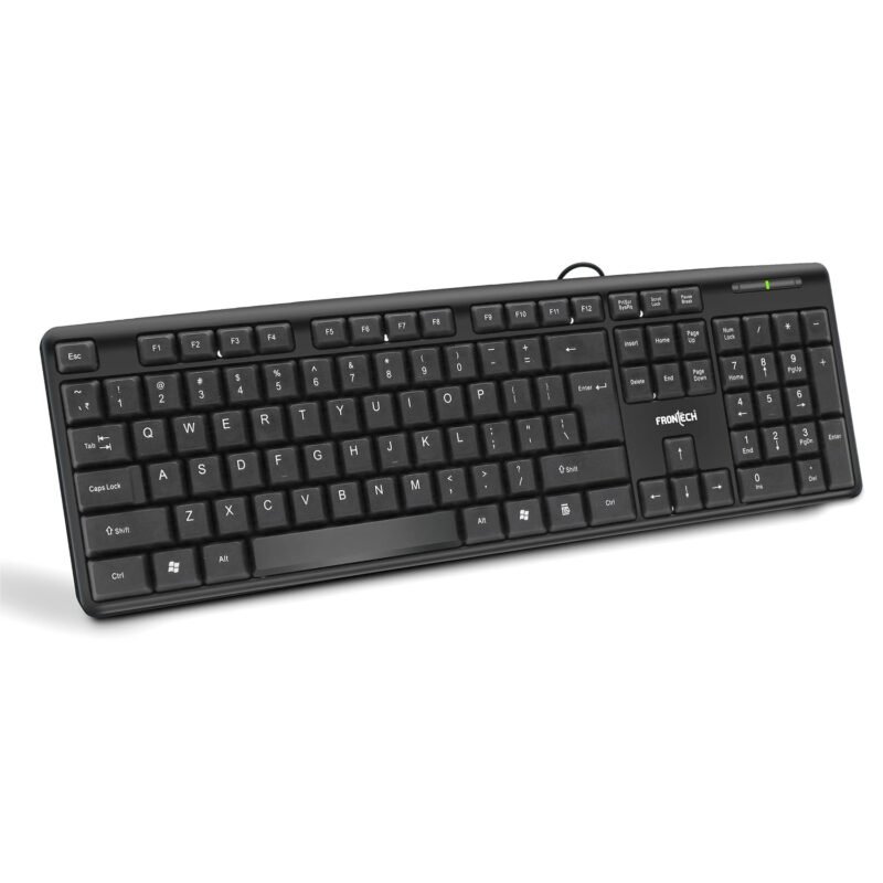 FRONTECH Wired Keyboard | Membrane Keys with Retractable Stands | USB Plug & Play | Ergonomic & Comfortable Design | 1 Year Warranty (FT -1672, Black)